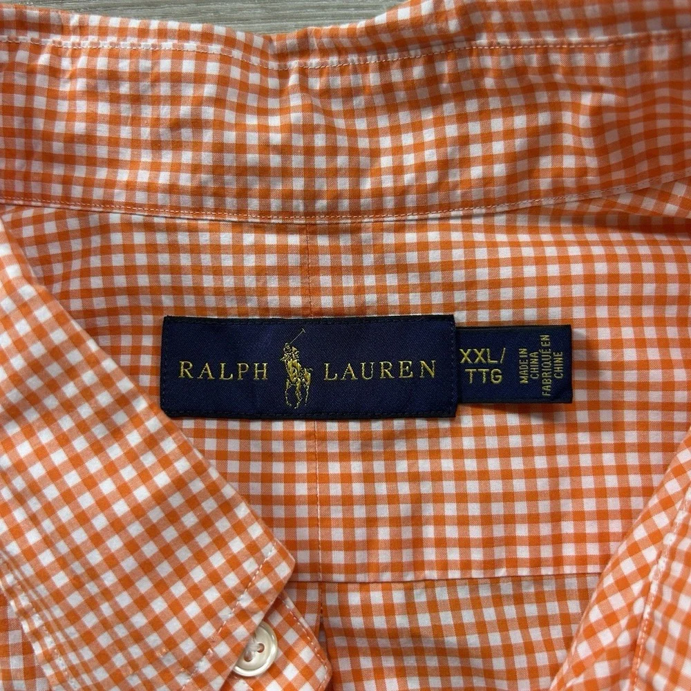 Polo Ralph Lauren 2XL XXL Orange Gingham Button Up Shirt Blue Pony